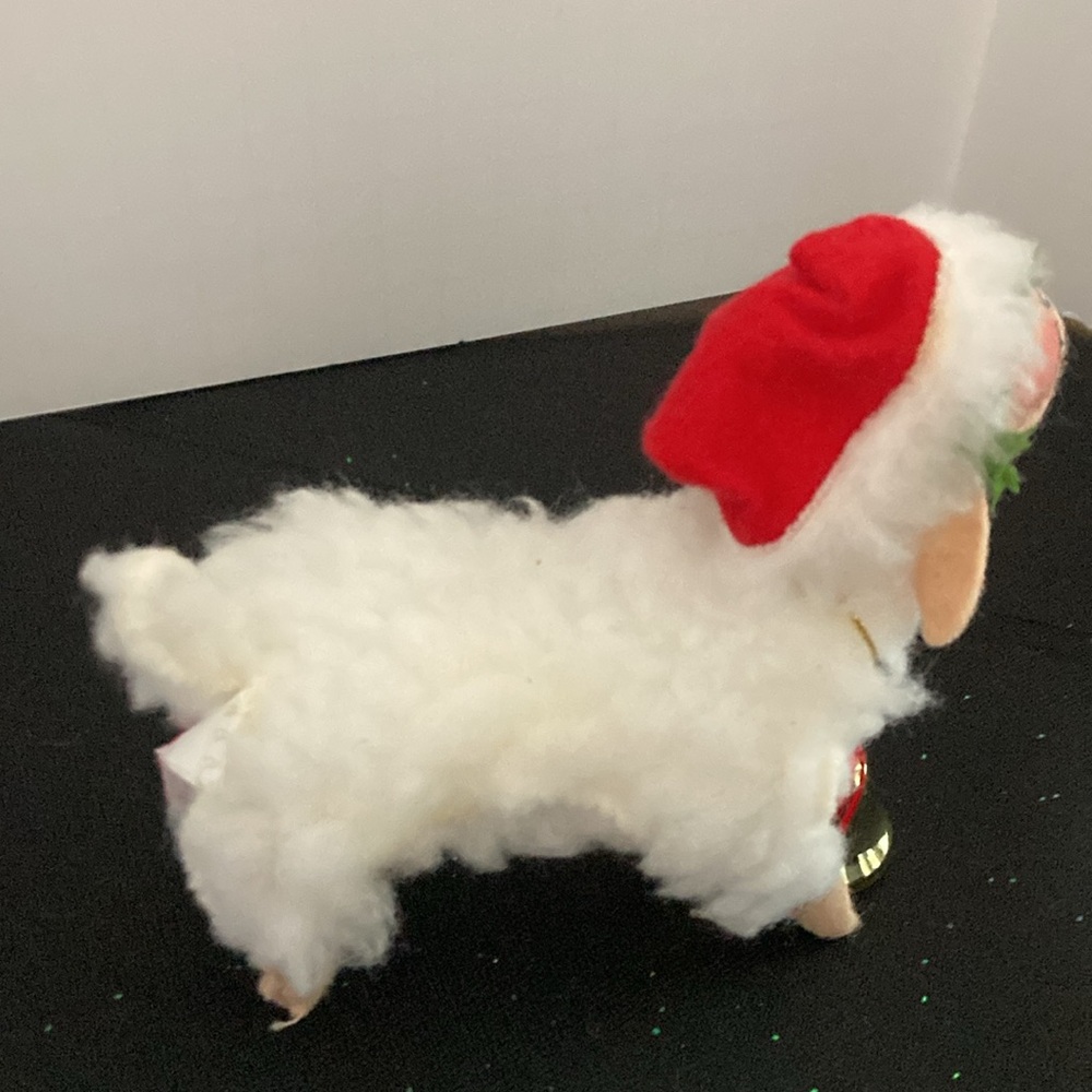 Annalee Doll Vintage 1994 5" White Christmas Lamb Santa Hat Red Ribbon Gold Bell - Picture 2 of 6